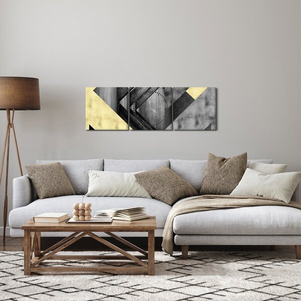 Obraz - Texturované tvary (s hodinami) (90x30 cm)