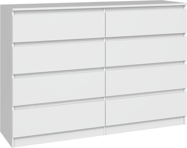 VBChome Komoda s 8 zásuvkami 140 x 40 x 97 cm Bílá Bezúchytková komoda Víceúčelová skříňka do předsíně Ložnice Obývací pokoj Dětský pokoj Moderní