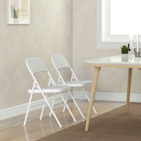 HOMCOM Sada 2 skládacích židlí Skládací židle s opěrkou a ocelovým rámem pro obývací pokoj, kancelář, studovnu 45x46x78 cm Bílá | Aosom