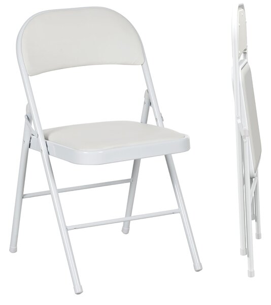 HOMCOM Sada 2 skládacích židlí Skládací židle s opěrkou a ocelovým rámem pro obývací pokoj, kancelář, studovnu 45x46x78 cm Bílá | Aosom