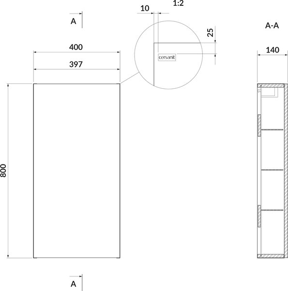 Cersanit Larga skříňka 40x14x80 cm boční závěsná bílá S932-001