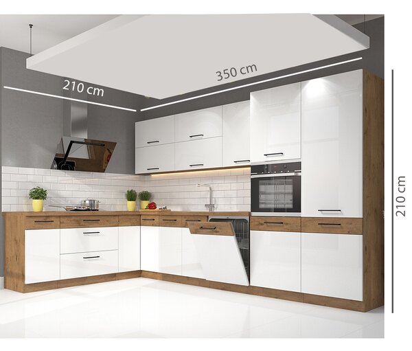 Kuchyňská linka VIGO b | 210x350 cm | PREMIUM BOX | UNI dvířka | lancelot/bílá lesk