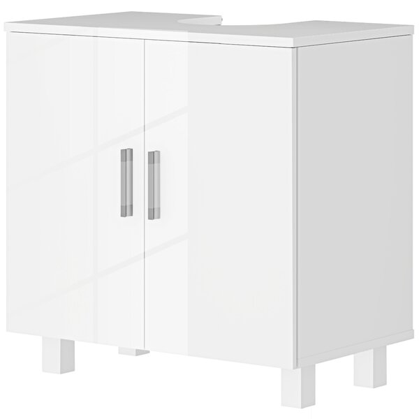 HOMCOM Skříňka pod umyvadlo s podstavcem, koupelnová skříňka se 2 dvířky, 2 policemi a protiskluzovým systémem, 60x35x60 cm, bílá | Aosom