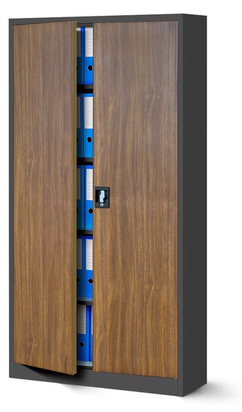 Plechová policová skříň JAN, 900 x 1850 x 400 mm, Eco Design: antracitová/ ořech
