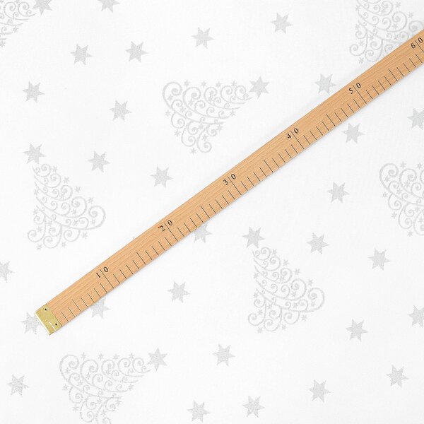 Goldea vánoční teflonová látka na ubrusy - stříbrné vánoční stromečky a hvězdičky 160 cm