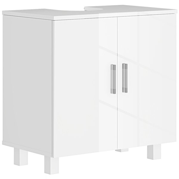 HOMCOM Skříňka pod umyvadlo s podstavcem, koupelnová skříňka se 2 dvířky, 2 policemi a protiskluzovým systémem, 60x35x60 cm, bílá | Aosom