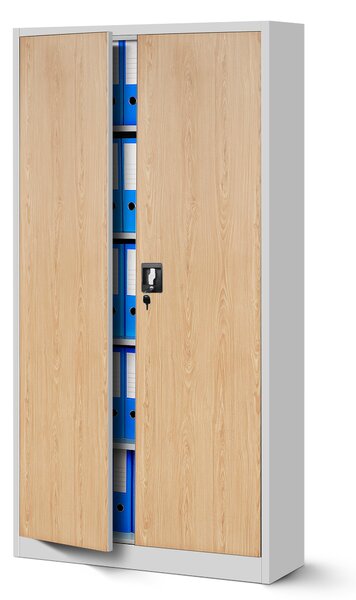 Plechová policová skříň JAN, 900 x 1850 x 400 mm, Eco Design: bílá/ dub sonoma
