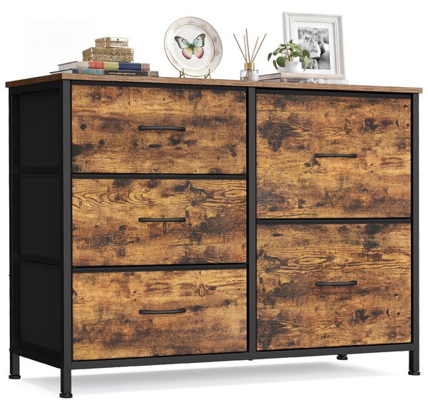 SONGMICS Komoda se 5 zásuvkami, komoda s kovovou konstrukcí, rozměry 98,7 x 30 x 74,7 cm, barva: tan