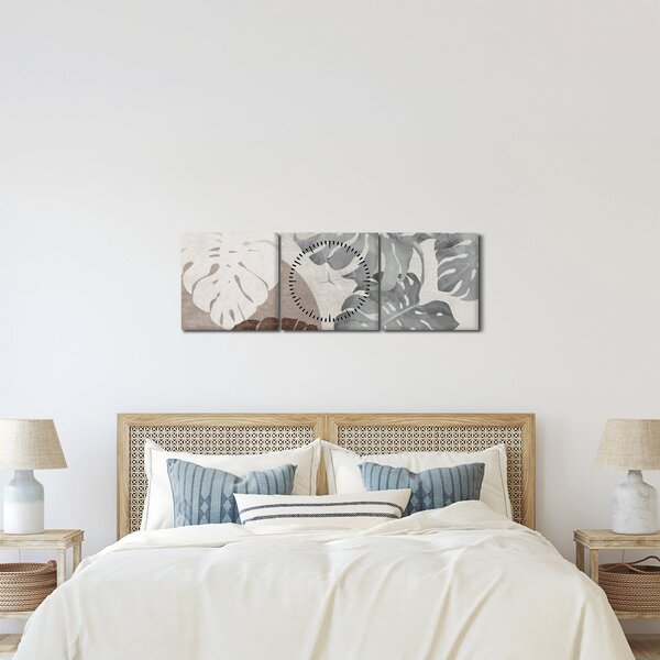 Obraz - Design s listy (s hodinami) (90x30 cm)