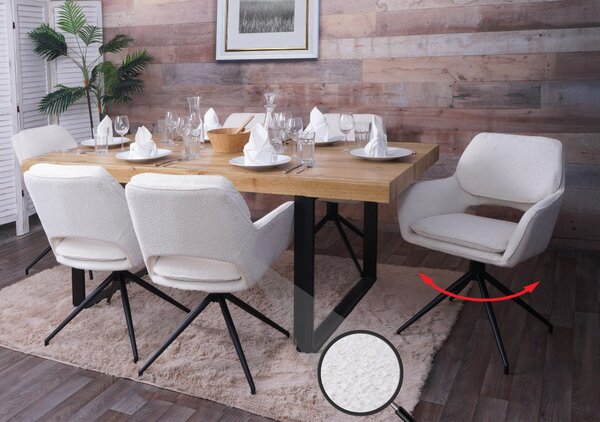Sada 6 jídelních židlí HWC-N74, kuchyňská židle, otočná, látka bouclé (540g/m²) Oeko-Tex krémová