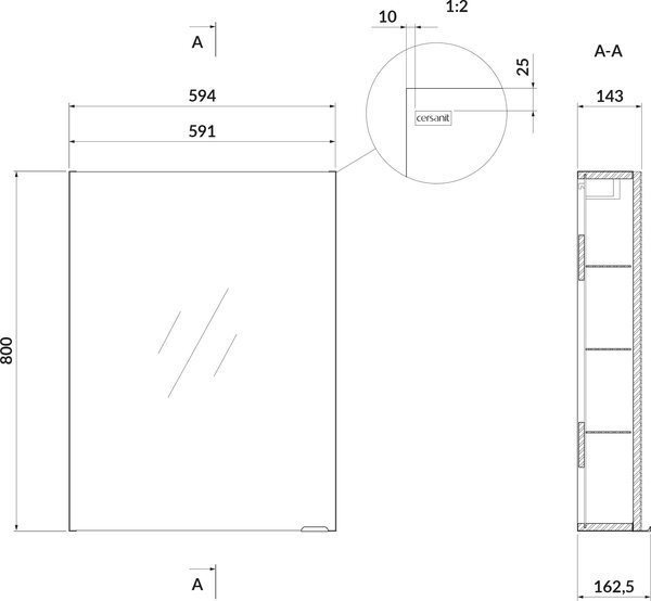 Cersanit Larga skříňka 59.4x16.2x80 cm boční závěsná bílá S932-016
