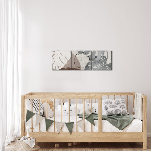 Obraz - Design s listy (s hodinami) (90x30 cm)