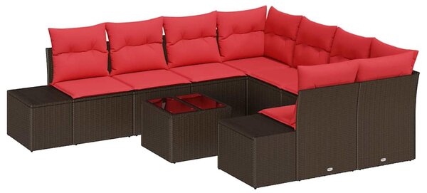 Sada zahradních pohovek 9 ks Beige a Červená polyratan 3355673