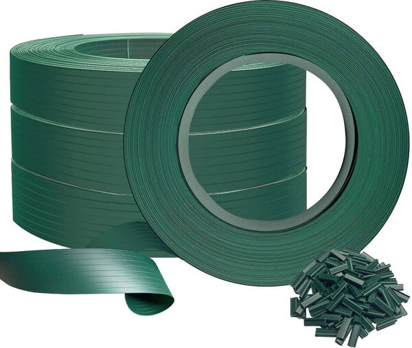 VOUNOT® krycí pásky pro plotové panely s dvojitými tyčemi, 300 m x 4,7 cm, PVC krycí plot s 600 sponkami, zelený