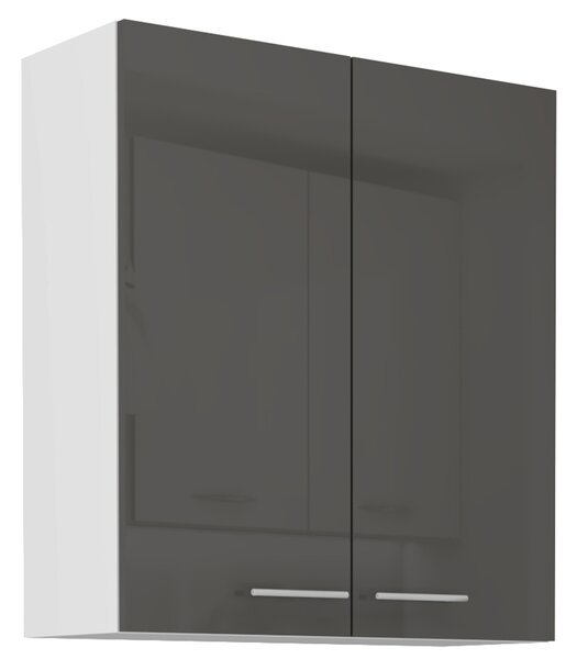 LARA gr | horní skříňka 80G-90 2F s policemi | 80 cm | VYSOKÁ | šedá lesk