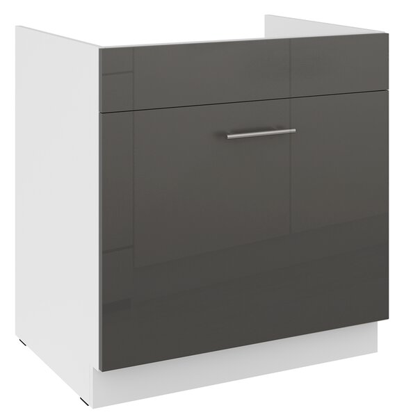LARA gr | dolní skříňka 80ZL 1S dřezová s výsuvem | 80 cm | PREMIUM BOX | šedá lesk