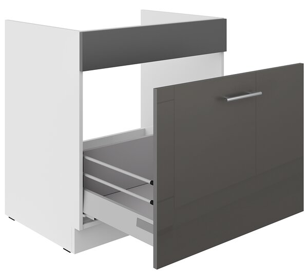 LARA gr | dolní skříňka 80ZL 1S dřezová s výsuvem | 80 cm | PREMIUM BOX | šedá lesk