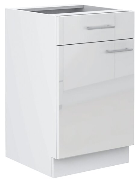 LARA wh | dolní skříňka 50D 1F1S policová se zásuvkou | 50 cm | UNI | PREMIUM BOX | bílá lesk