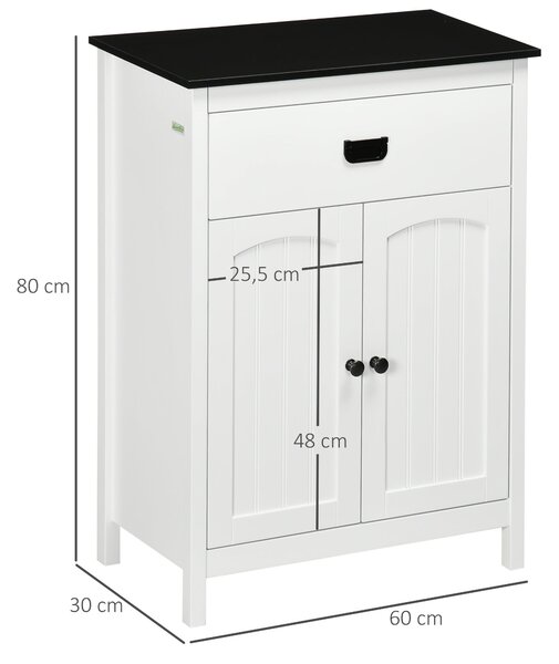 Kleankin Koupelnová skříňka pomocný koupelnový nábytek s 1 zásuvkou, 2 dveřmi a nastavitelnou policí pro umyvadlo a sprchu, moderní styl 60x30x80 cm B