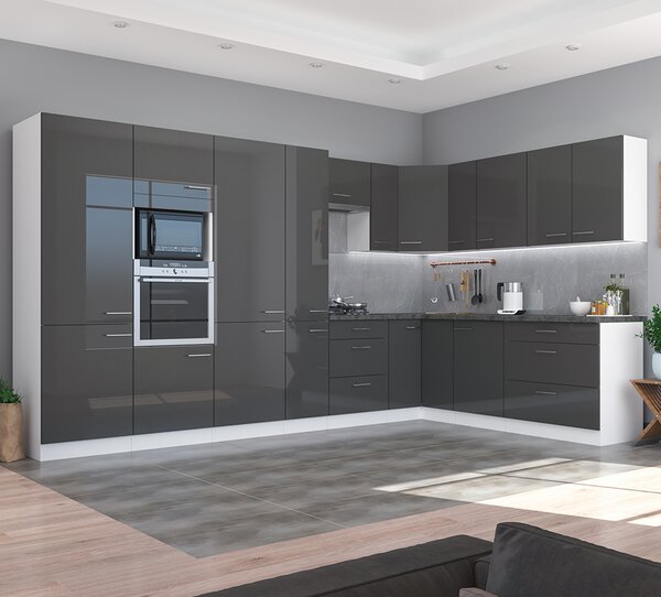 Kuchyňská linka LARA gr | 220x370 cm | UNI provedení | VÝBĚR TYPU ZÁSUVEK | šedá lesk