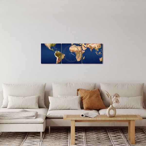 Obraz - Mapa světa (s hodinami) (90x30 cm)