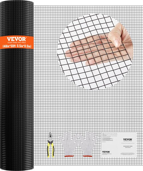 VEVOR drát pro voliéry 122 x 1524 cm, zahradní plot, role z drátěného pletiva 1,06 mm, vinylem potažený drátěný plot pro zábrany kurníků, ohrady pro králíky a hady, ohrady pro drůbež