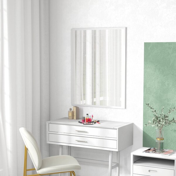 HOMCOM Obdélníkové Zrcadlo Koupelnové Zrcadlo 70x90 cm Dekorativní Zrcadlo pro Obývací Pokoj, Předsíň, Chodbu Horizontálně nebo Vertikálně Bílé | Aoso