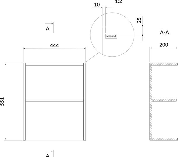 Cersanit Larga skříňka 44.4x20x55.1 cm boční závěsná bílá S932-093