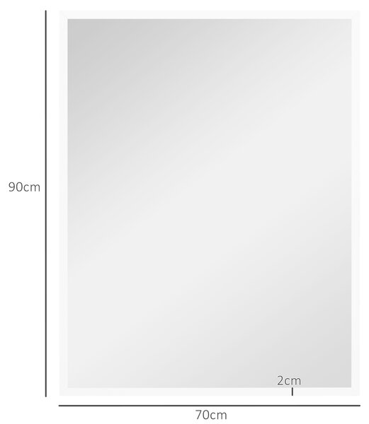HOMCOM Obdélníkové Zrcadlo Koupelnové Zrcadlo 70x90 cm Dekorativní Zrcadlo pro Obývací Pokoj, Předsíň, Chodbu Horizontálně nebo Vertikálně Bílé | Aoso