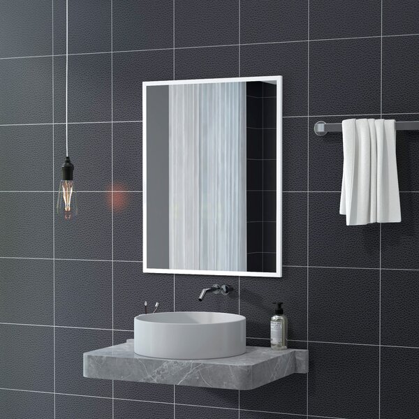 HOMCOM Obdélníkové Zrcadlo Koupelnové Zrcadlo 70x90 cm Dekorativní Zrcadlo pro Obývací Pokoj, Předsíň, Chodbu Horizontálně nebo Vertikálně Bílé | Aoso