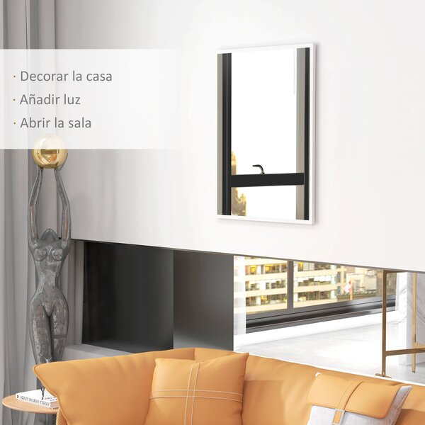 HOMCOM Obdélníkové Zrcadlo Koupelnové Zrcadlo 70x90 cm Dekorativní Zrcadlo pro Obývací Pokoj, Předsíň, Chodbu Horizontálně nebo Vertikálně Bílé | Aoso