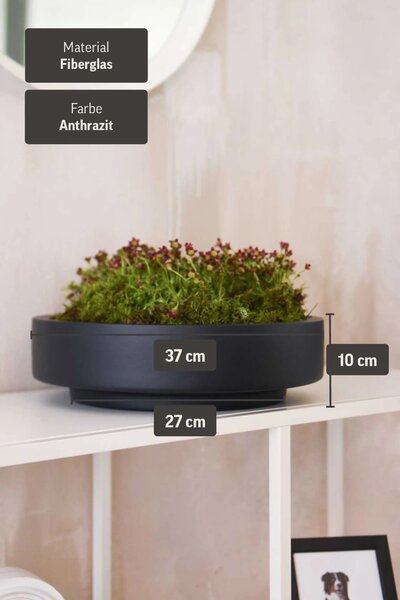 Mísa na květiny ESCADA LOW, sklolaminát, průměr 37 cm, antracit