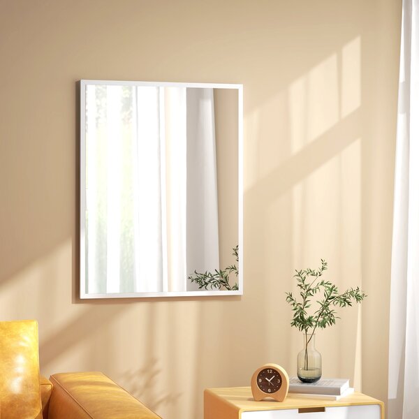 HOMCOM Obdélníkové Zrcadlo Koupelnové Zrcadlo 70x90 cm Dekorativní Zrcadlo pro Obývací Pokoj, Předsíň, Chodbu Horizontálně nebo Vertikálně Bílé | Aoso