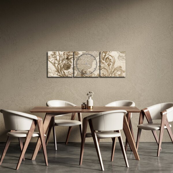 Obraz - Zeď s květy (s hodinami) (90x30 cm)