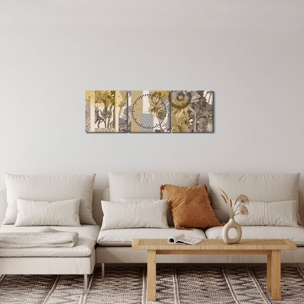 Obraz - Koláž se slunečnicemi (s hodinami) (90x30 cm)