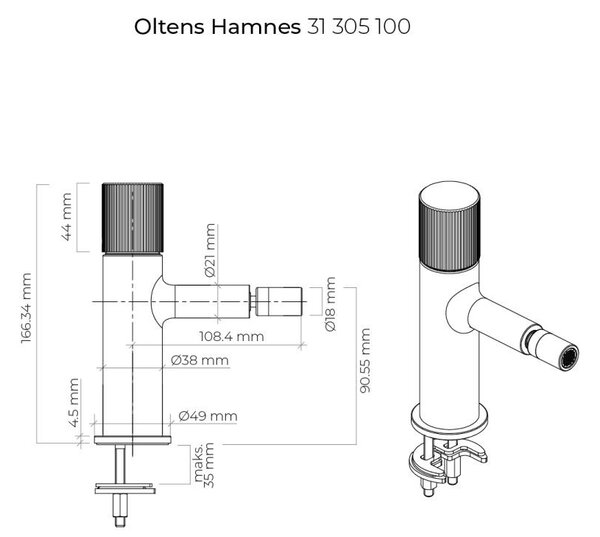 Oltens Hamnes bidetová baterie stojící černá mat 31305300