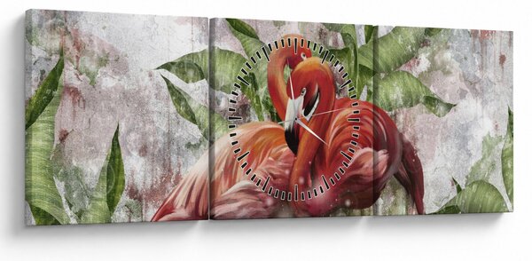 Obraz - Plameňáci (s hodinami) (90x30 cm)
