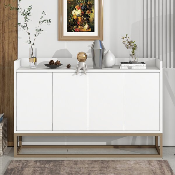 Krásná moderní komoda se 4 dvířky 120 cm, příborník do jídelny, obývacího pokoje, kuchyně - bílá