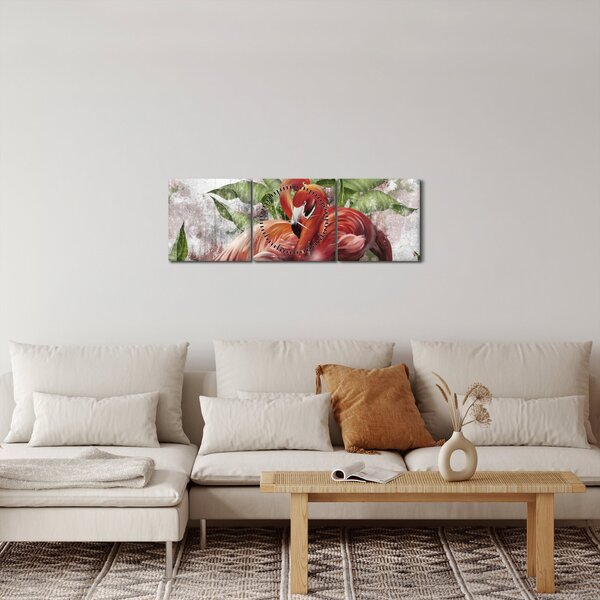 Obraz - Plameňáci (s hodinami) (90x30 cm)