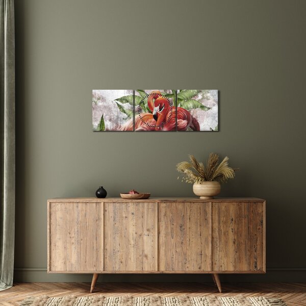 Obraz - Plameňáci (s hodinami) (90x30 cm)