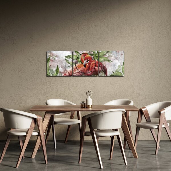 Obraz - Plameňáci (s hodinami) (90x30 cm)