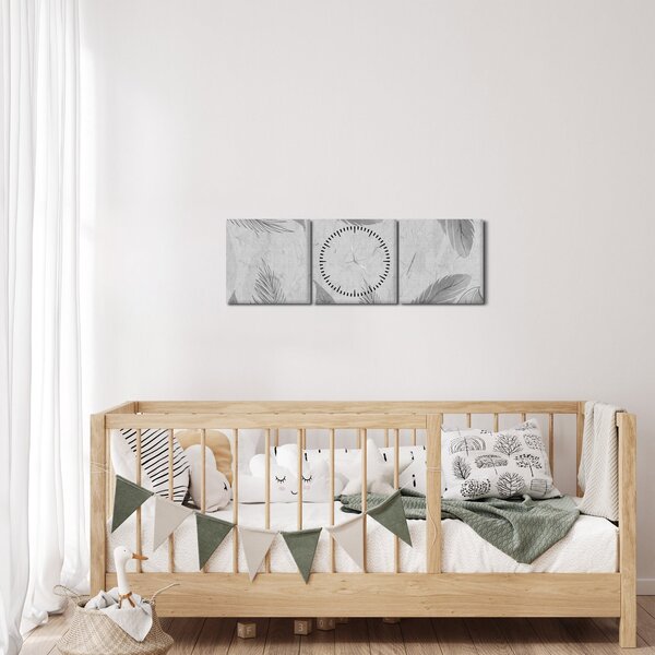 Obraz - Listy (s hodinami) (90x30 cm)