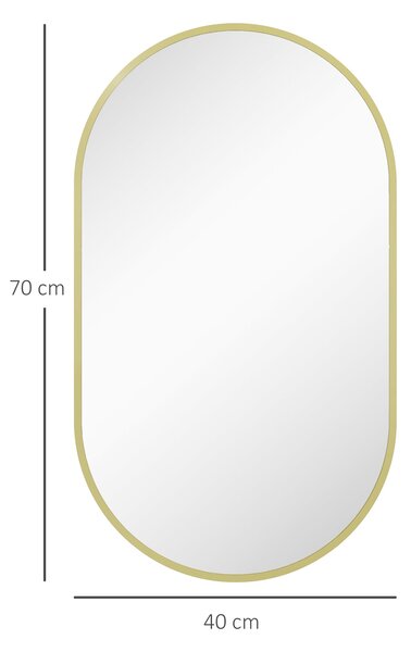 HOMCOM Oválné zrcadlo do koupelny 40x70 cm s hliníkovým rámem Dekorativní nástěnné zrcadlo Horizontální nebo vertikální pro obývací pokoj, vstup nebo