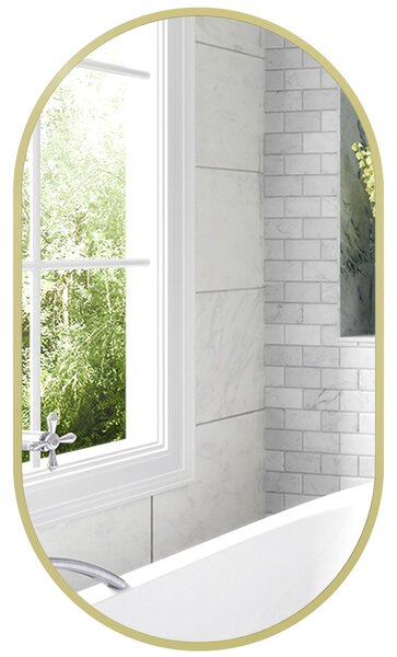 HOMCOM Oválné zrcadlo do koupelny 40x70 cm s hliníkovým rámem Dekorativní nástěnné zrcadlo Horizontální nebo vertikální pro obývací pokoj, vstup nebo
