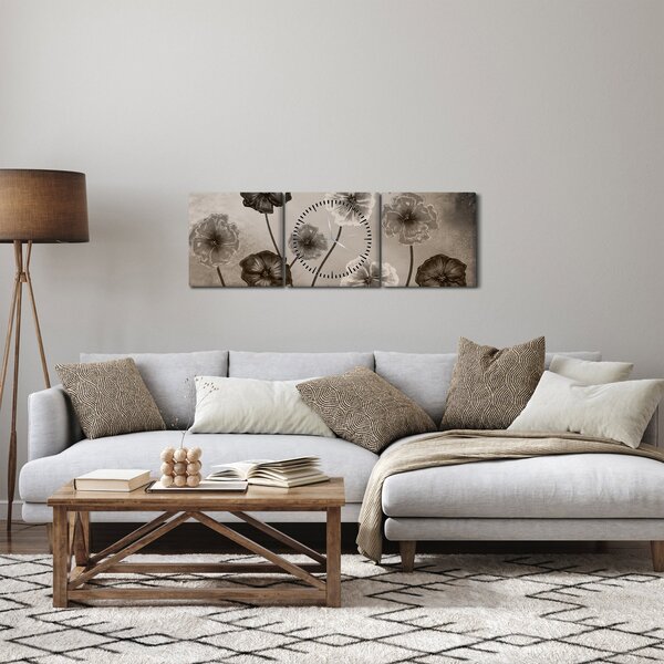 Obraz - Kreslené květiny (s hodinami) (90x30 cm)