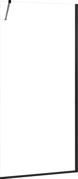 SucceBuy Pevná skleněná sprchová zástěna (864 x 1870 mm) s částečným rámem, tloušťka 8 mm, čiré bezpečnostní sklo s podlahovým těsněním a kováním, sprchová zástěna do koupelny, matně černý design