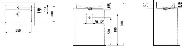 Laufen Savoy umyvadlo 55x38 cm obdélníkový na pult bílá lesk H8169450001111