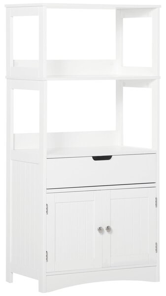 Kleankin Koupelnová skříňka se 3 policemi, šuplíkem a 2 dveřmi – Moderní skříňka na podlaze pro kuchyň, ložnici a obývací pokoj 60x33x122,5 cm Bílá |