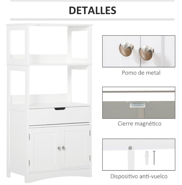 Kleankin Koupelnová skříňka se 3 policemi, šuplíkem a 2 dveřmi – Moderní skříňka na podlaze pro kuchyň, ložnici a obývací pokoj 60x33x122,5 cm Bílá |