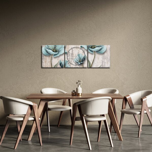 Obraz - Květy na textuře (s hodinami) (90x30 cm)